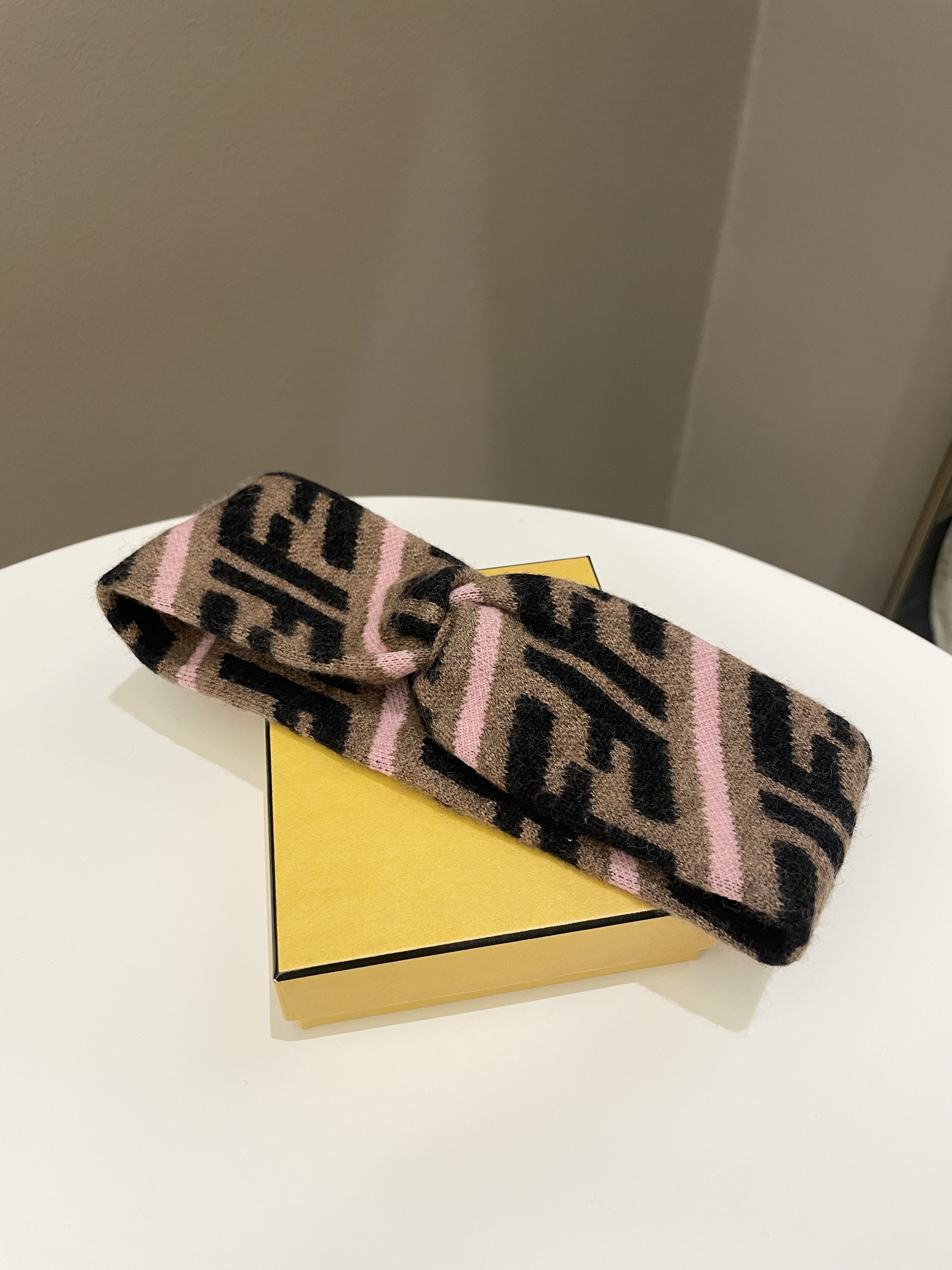 Fendi FF Knot Head Band Brown / Pink / Black Knitted