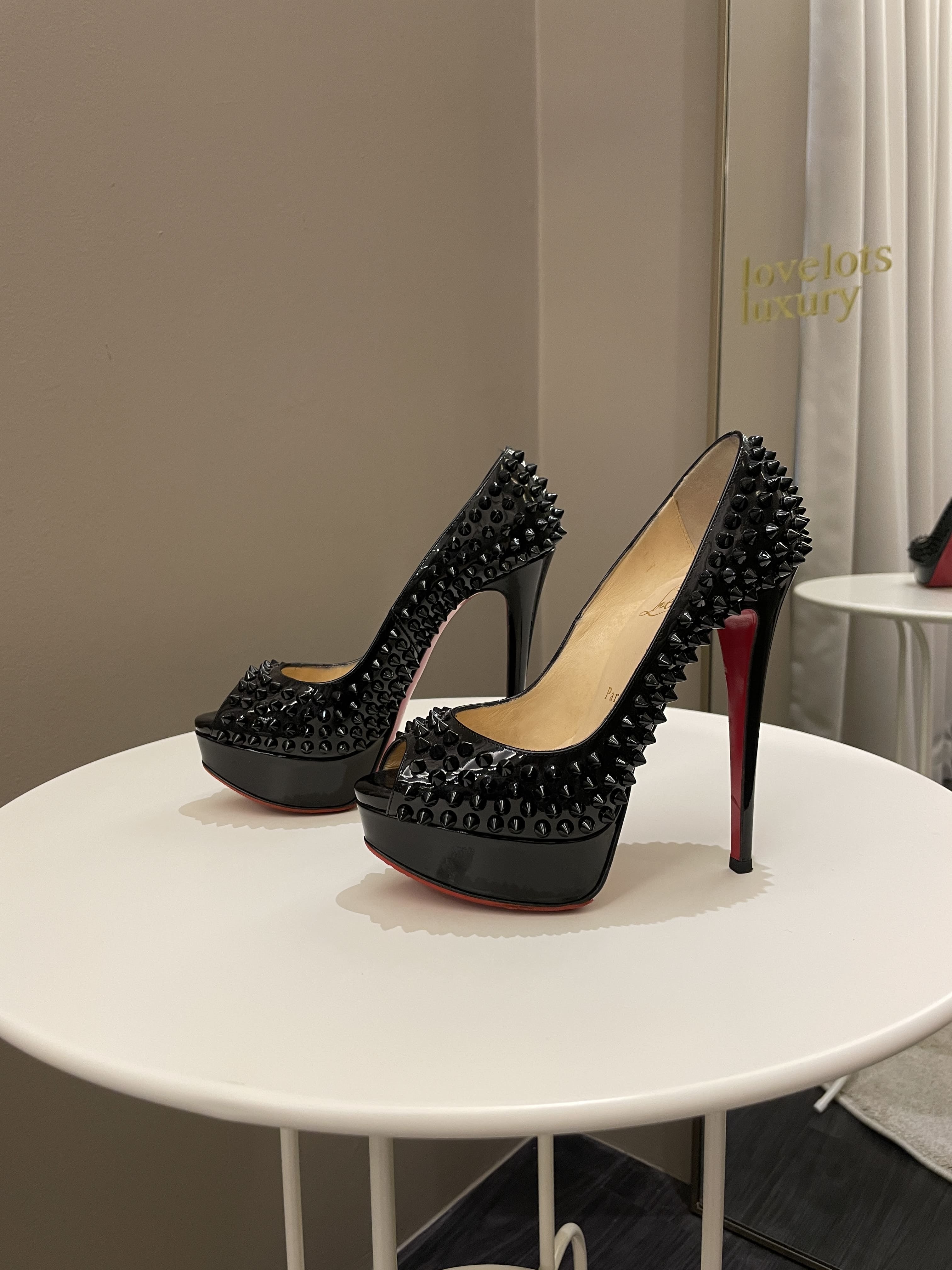 Christine Louboutin Spike Heels 130 Black Size 35.5 – ＬＯＶＥＬＯＴＳＬＵＸＵＲＹ