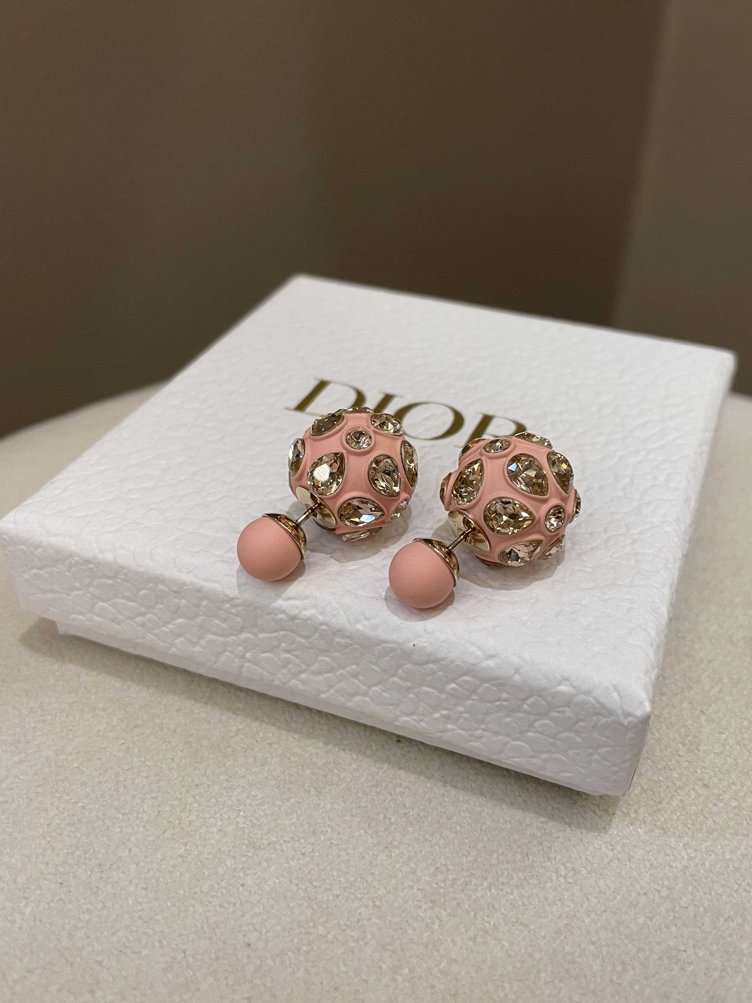 Dior Tribal Pearl Earrings Pink Rhinestones / Pink Matte Pearls
