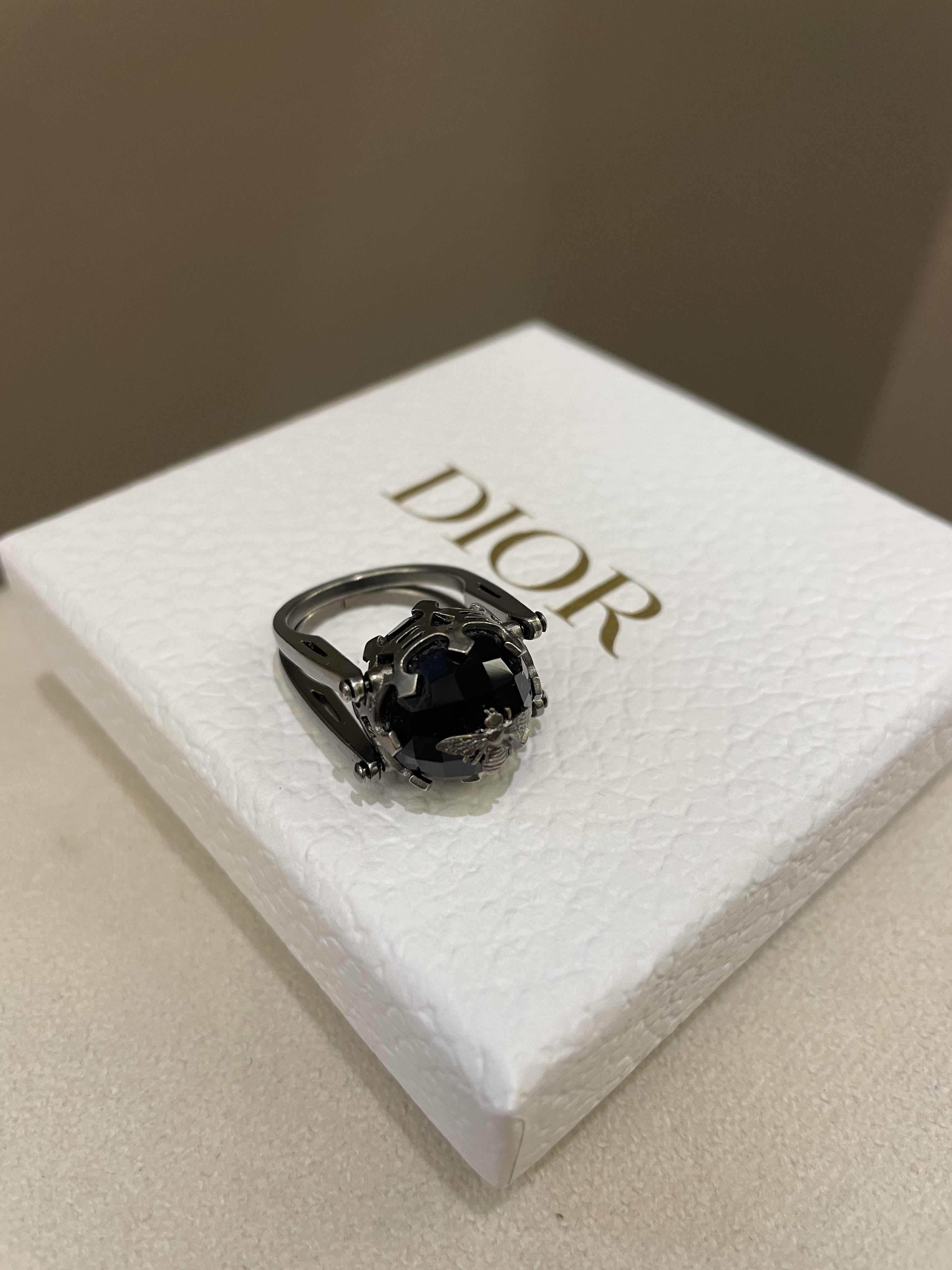Dior Bee Globe Double Ring Black Rhinestone