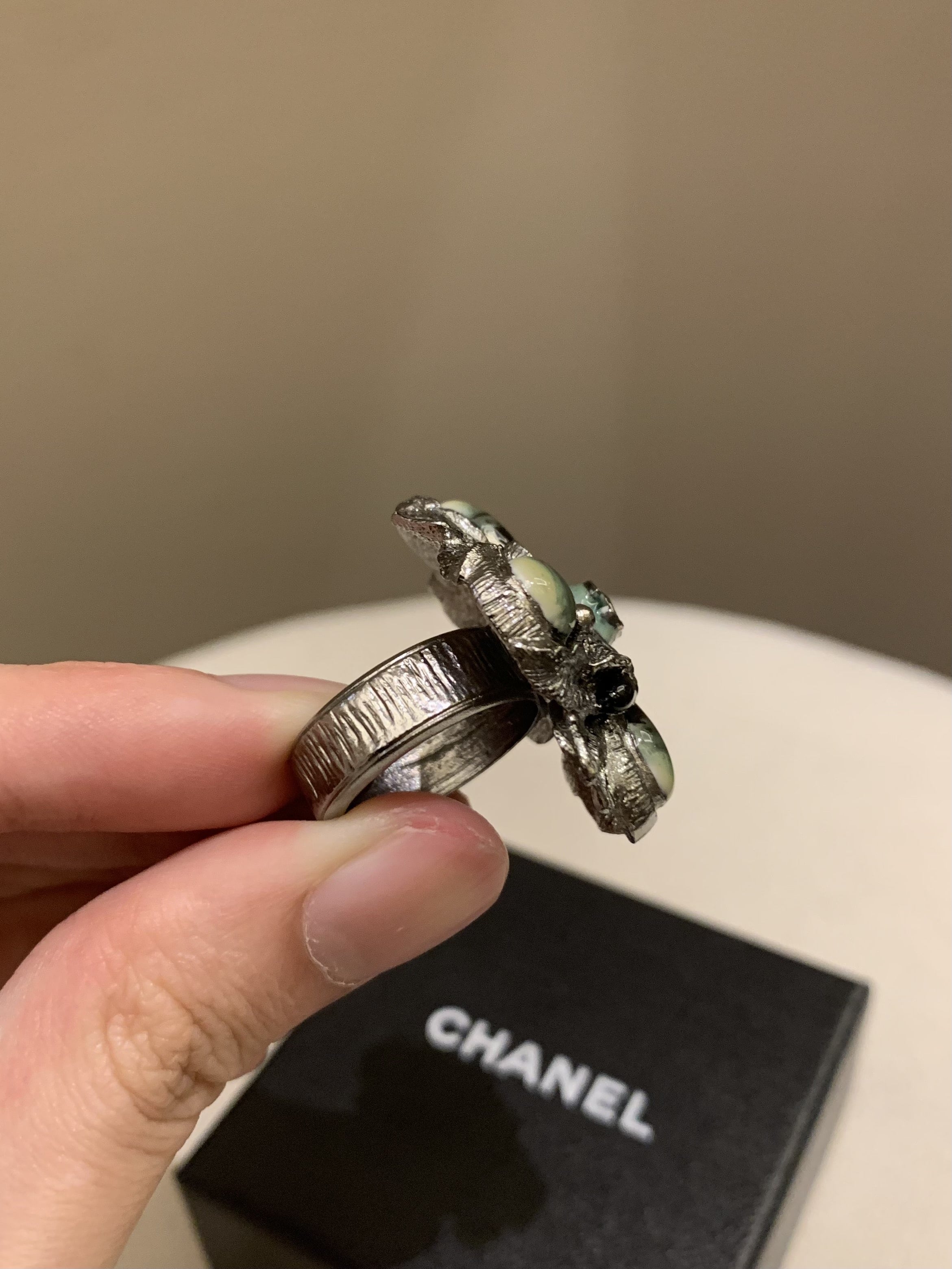 Chanel 11A Large Statement Ring Dark Green Ombré