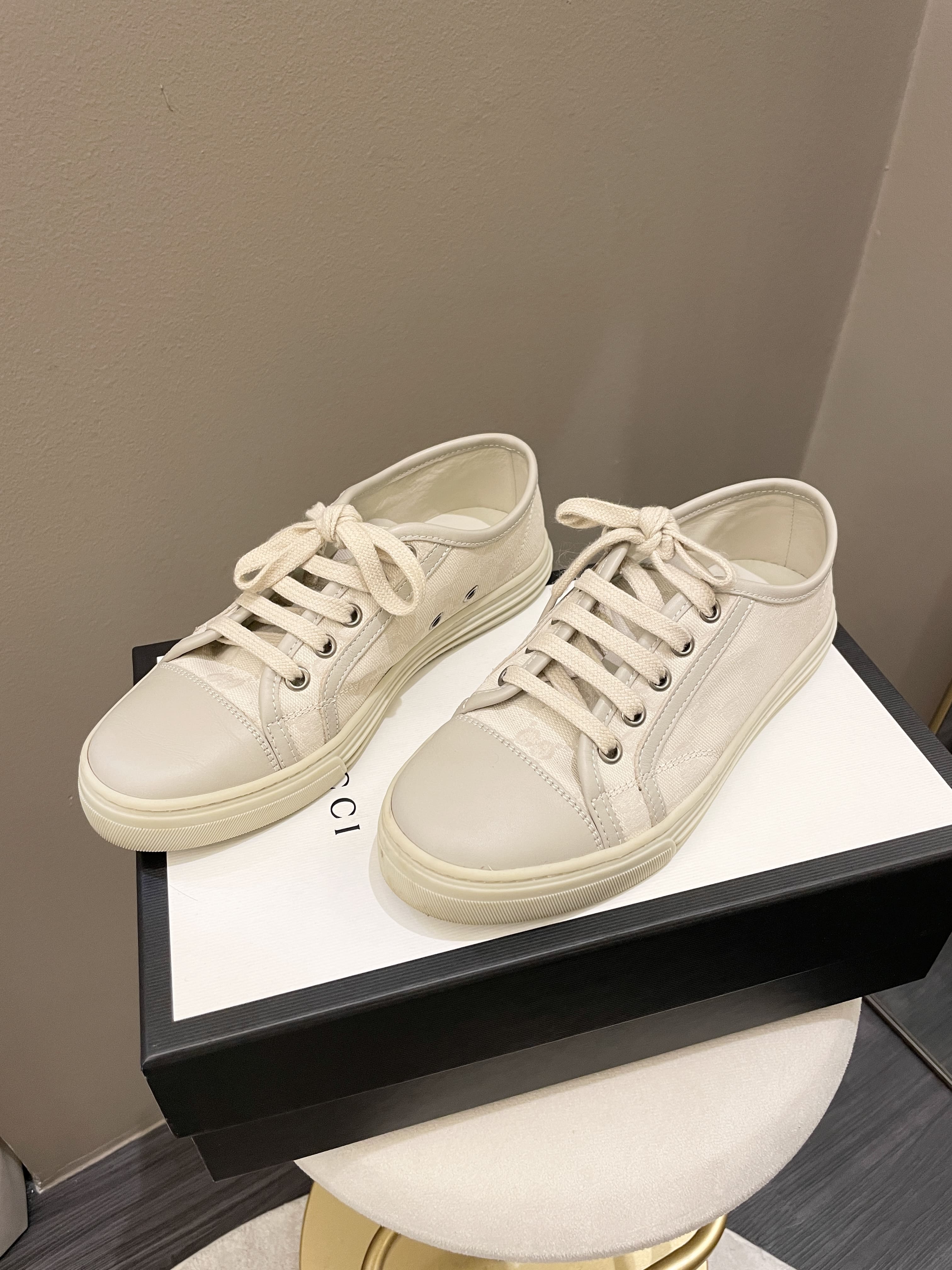 Gucci GG Sneaker Beige Canvas Size 35