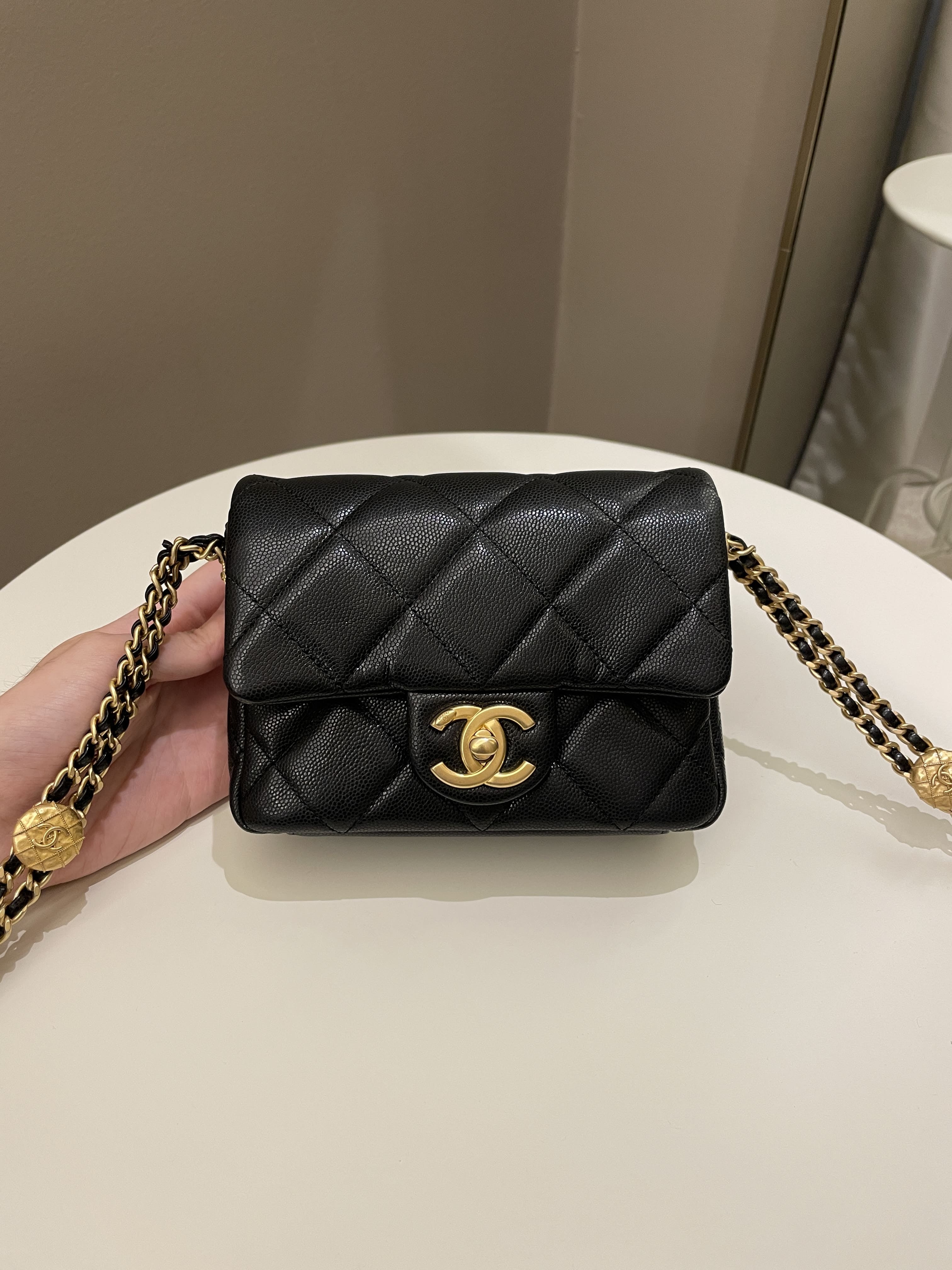 Chanel 22A Twist Your Button Black Caviar Rectangle and Square Mini Flap  Bags. 