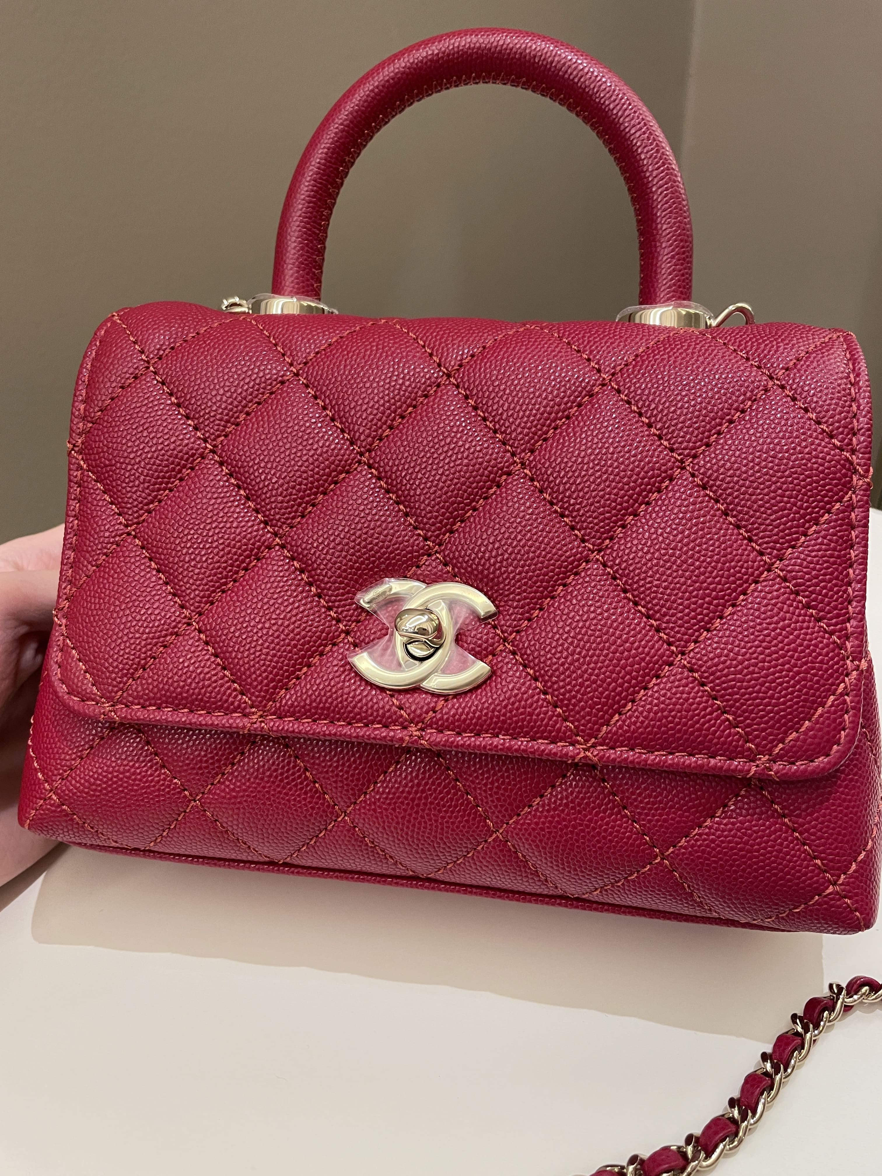 CHANEL Caviar Quilted Mini Coco Handle Flap Red | FASHIONPHILE