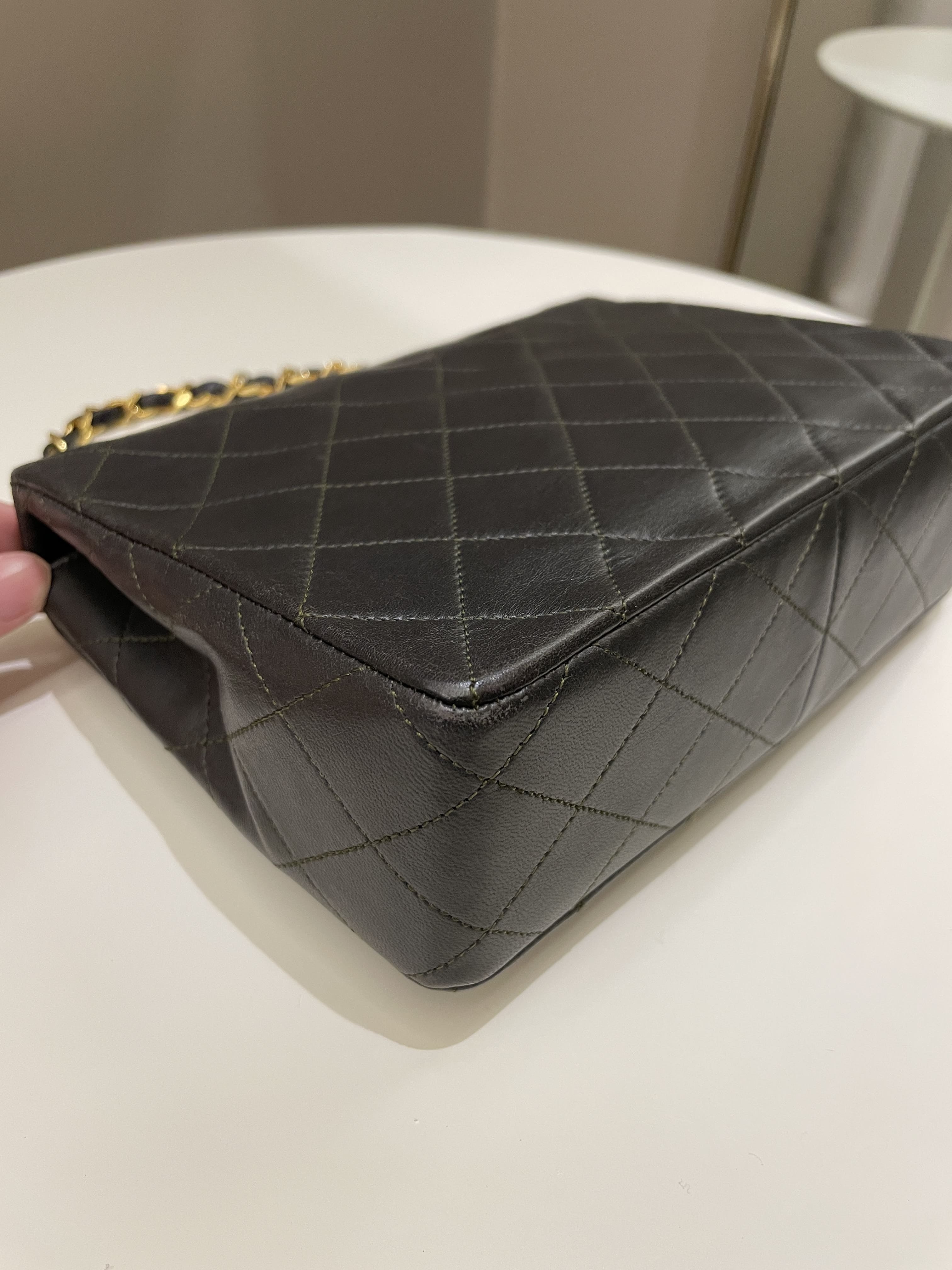 Chanel Vintage Quilted Flap Ash Green Lambskin