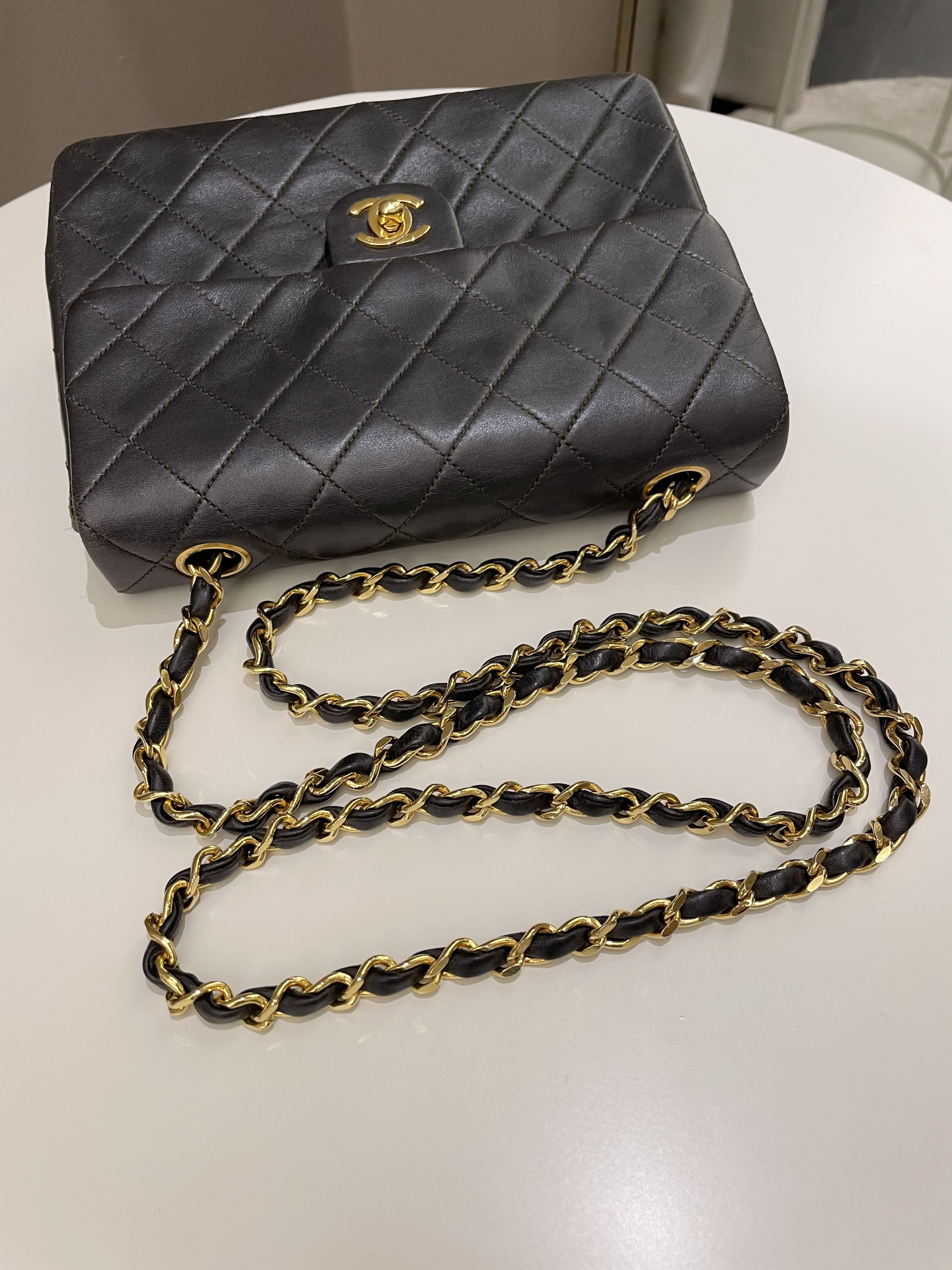Chanel Vintage Quilted Flap Ash Green Lambskin