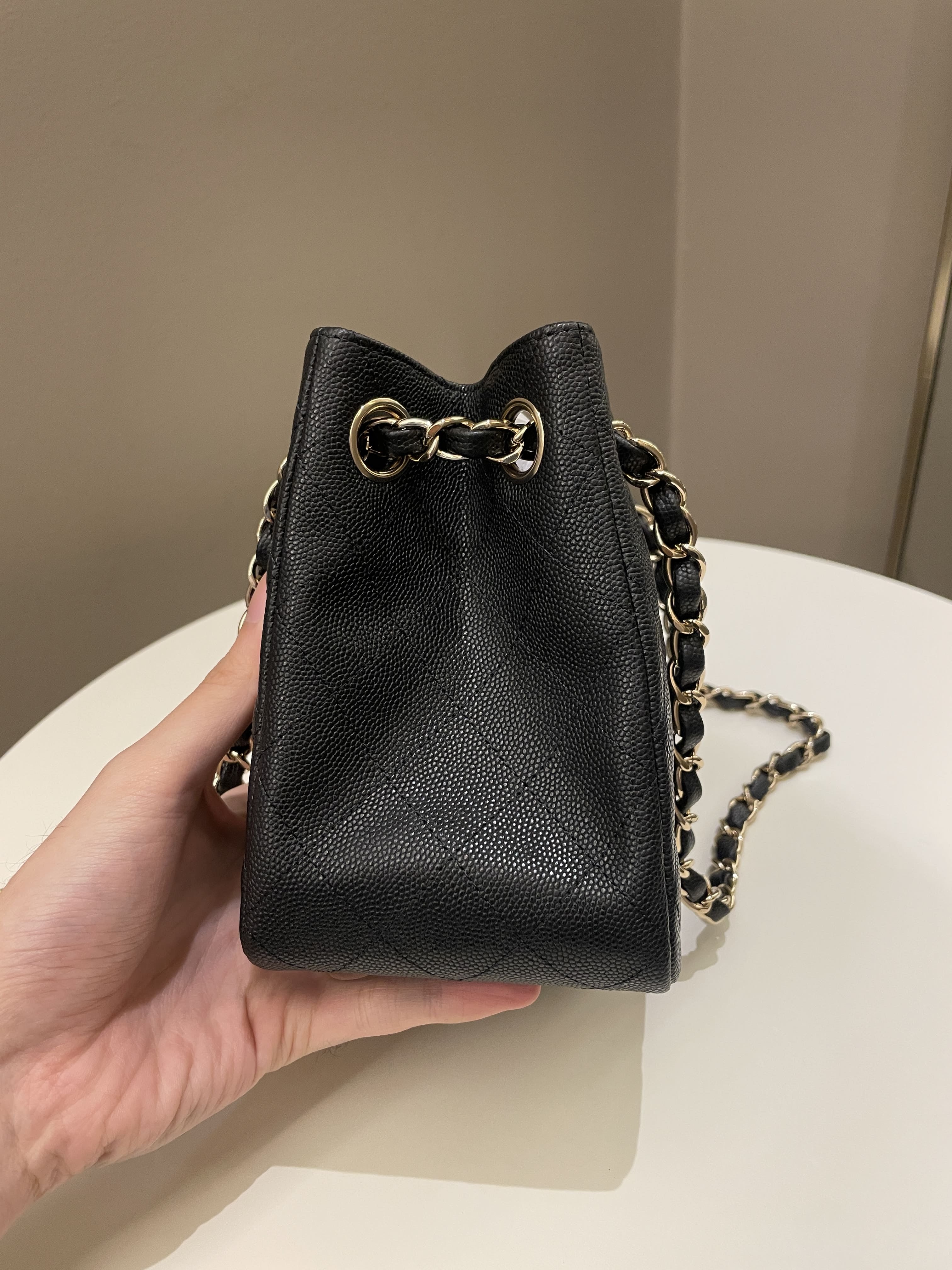 Chanel 22S Mini Bucket Bag Black Caviar
