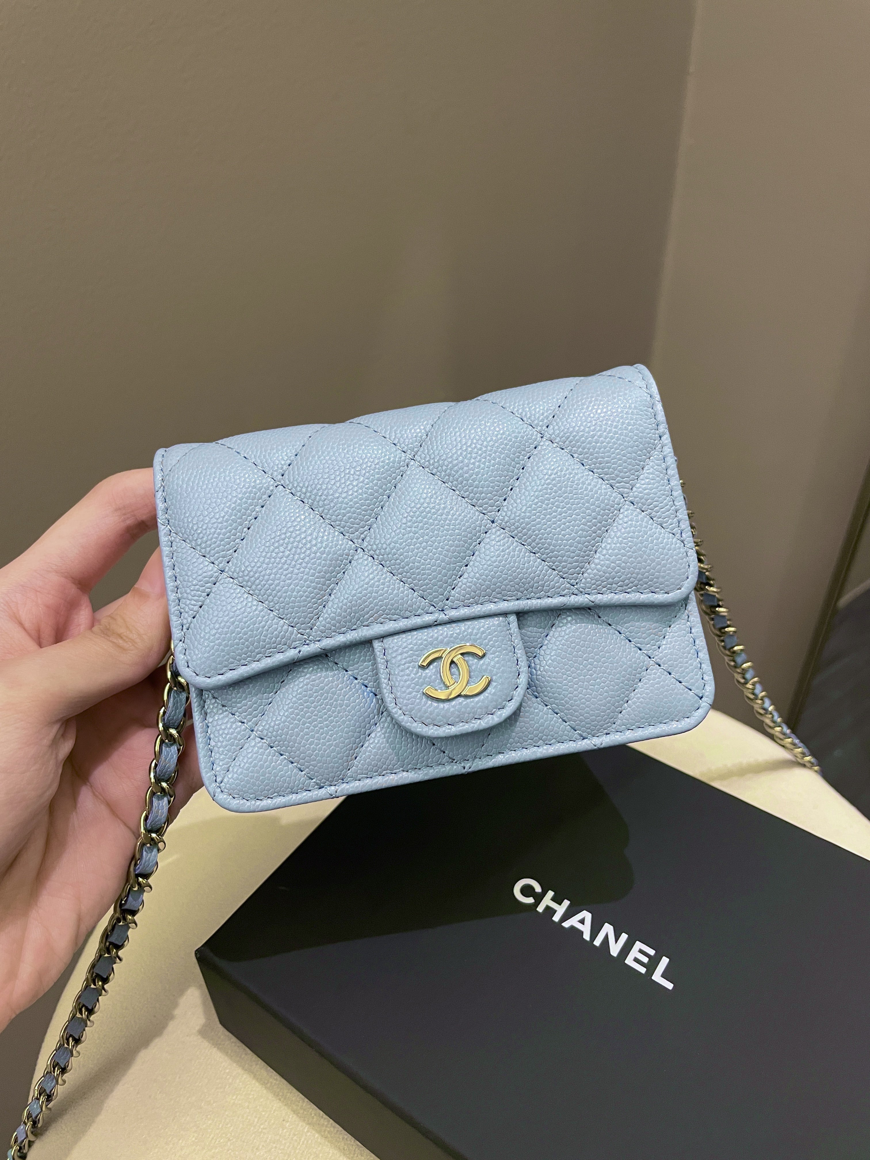 Chanel Boy Wallet on Chain - Baby Blue Caviar Handbag