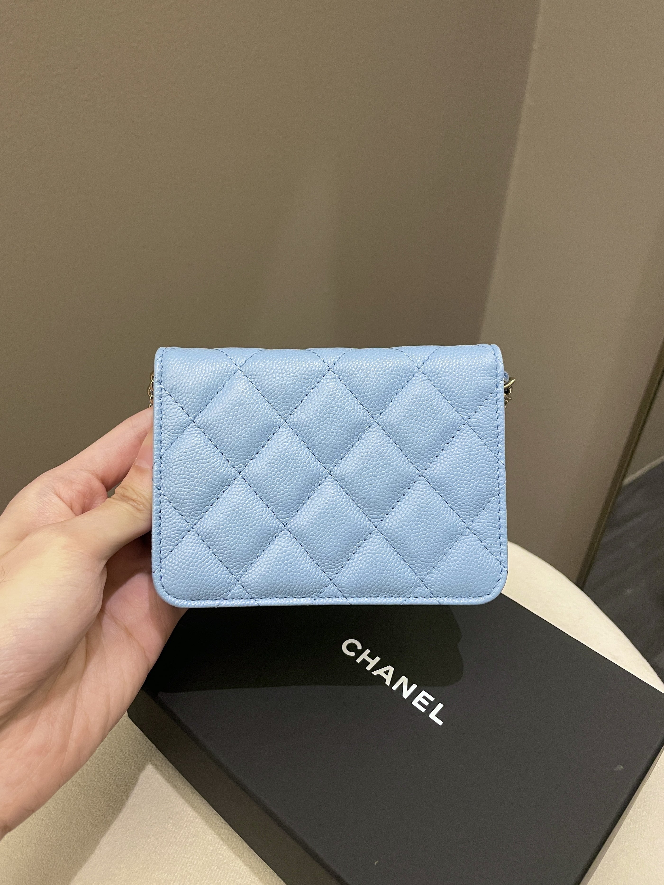 Chanel Quilted Clutch On Chain Blue Caviar