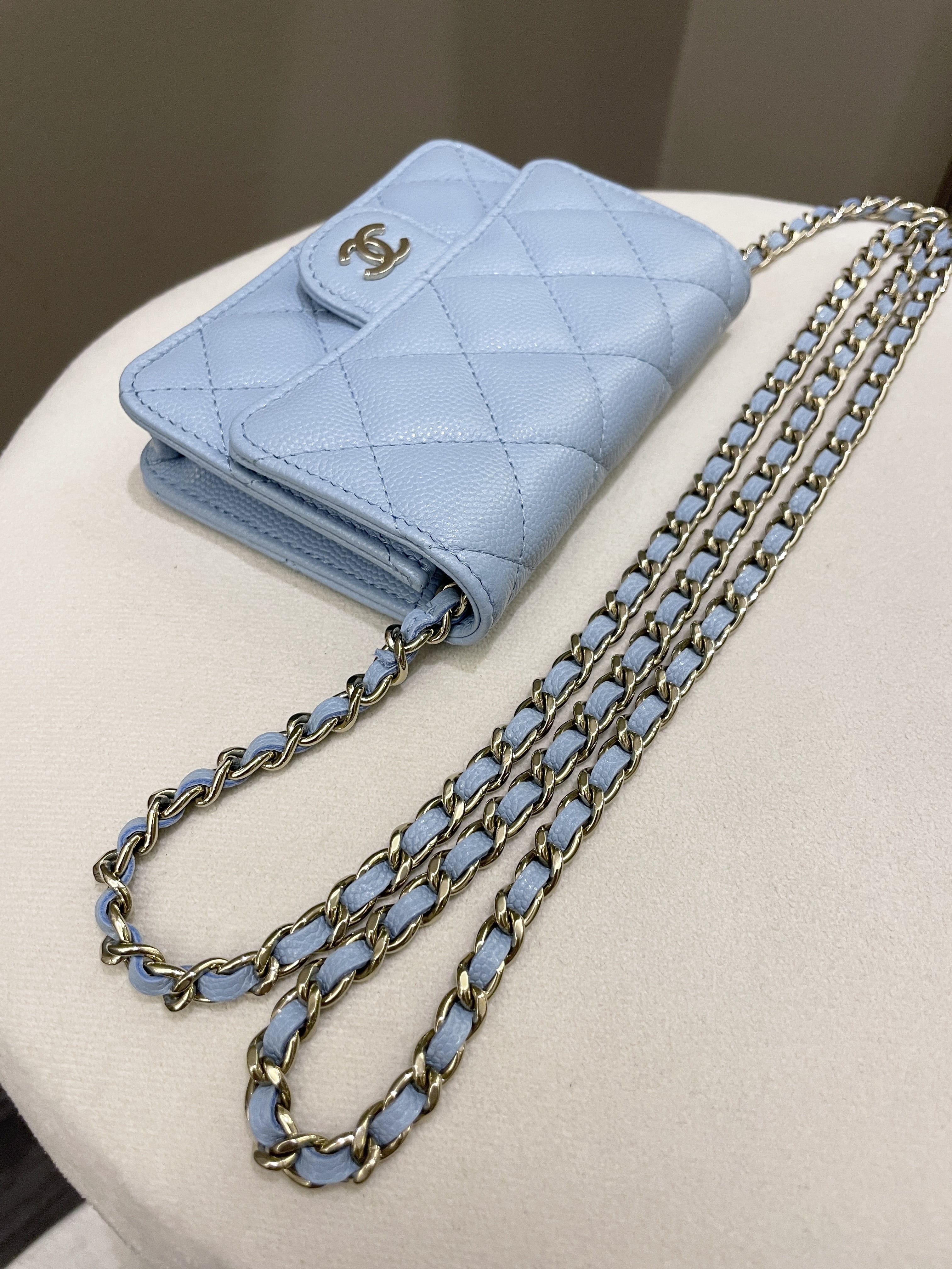 Chanel Quilted Clutch On Chain Blue Caviar