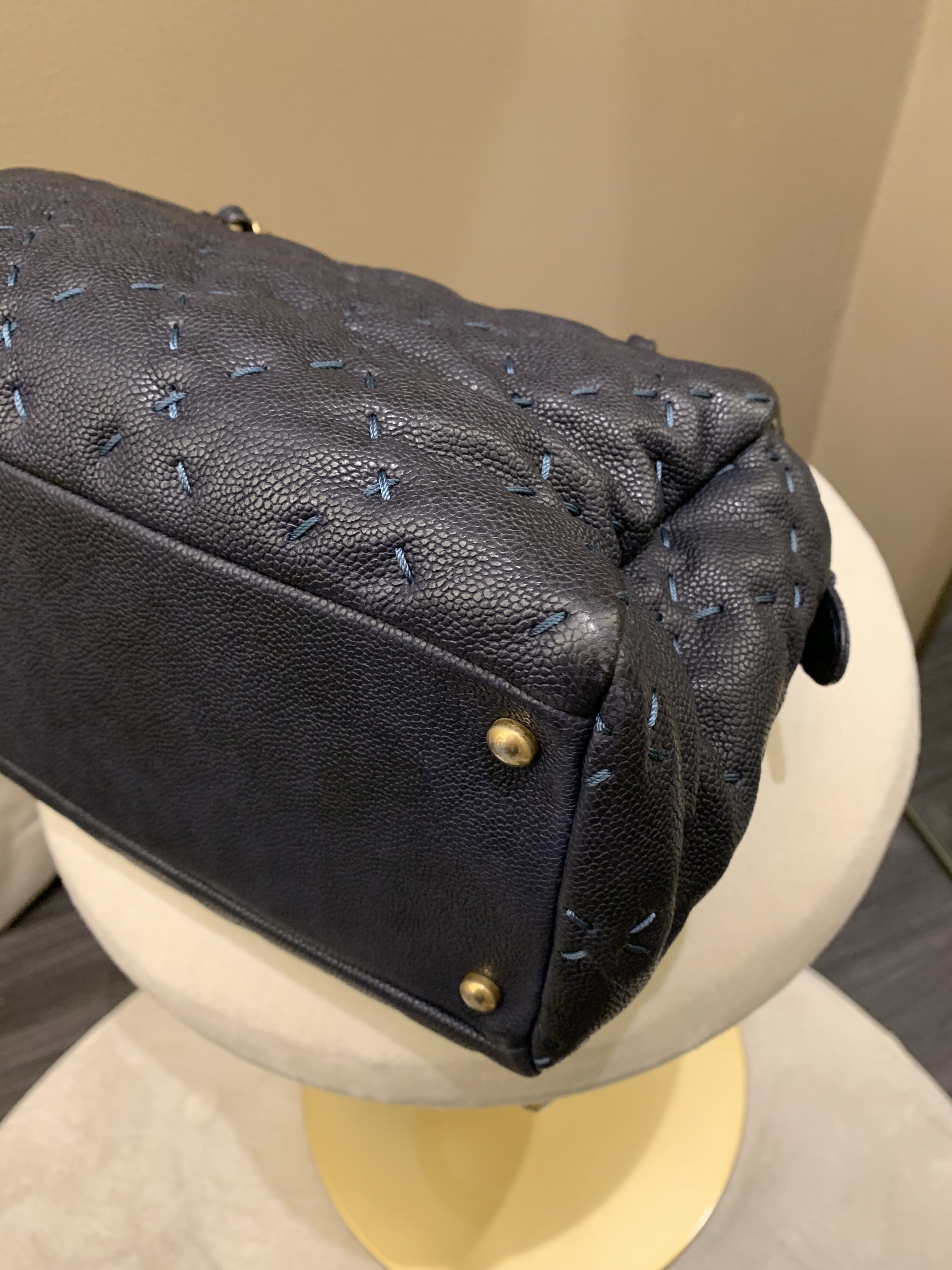 Chanel Quilted Leather Wild Stitch Shoulder Tote Dark Navy