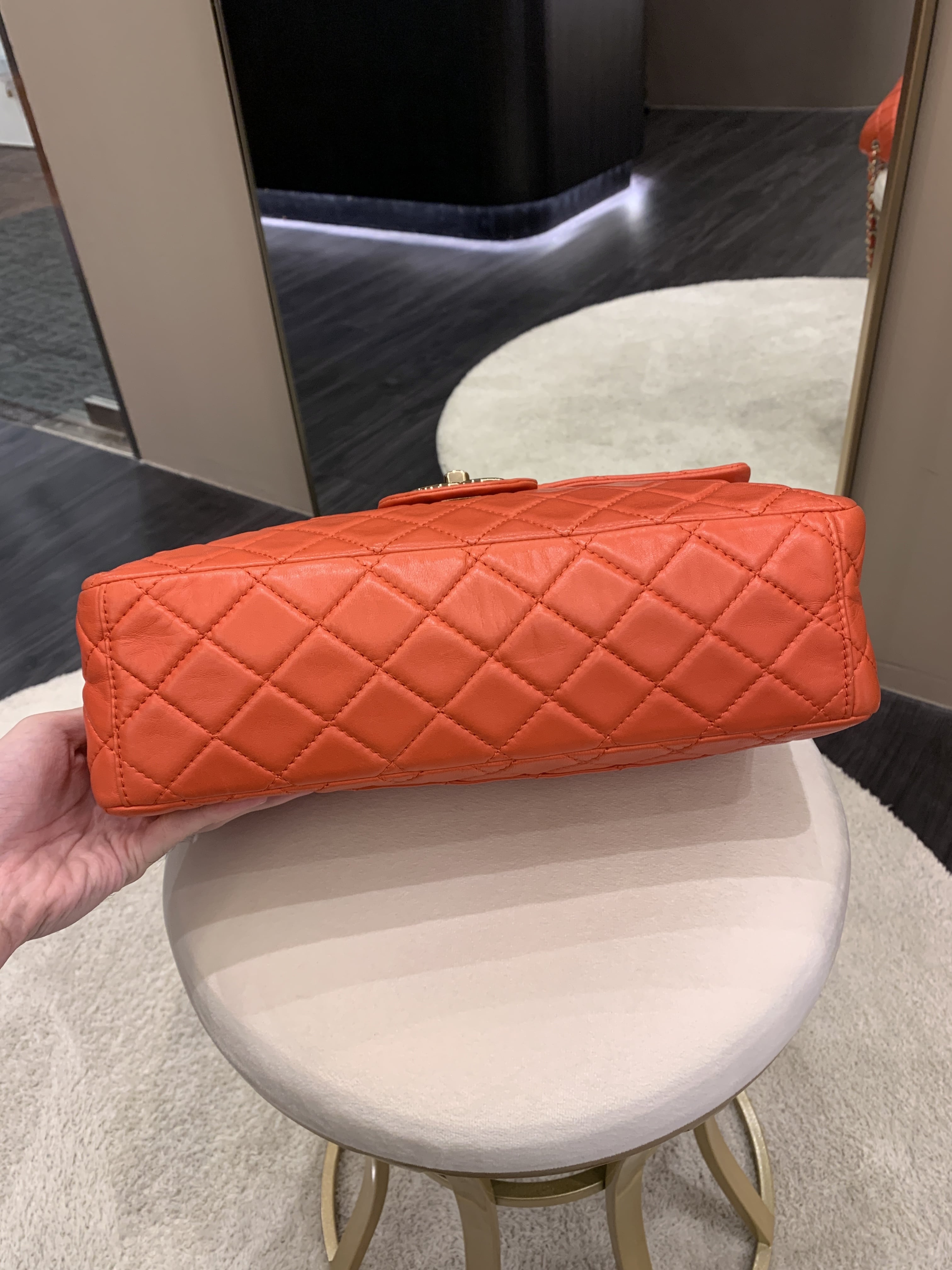 Chanel Quilted Cc Flap Bag Vermillion Lambskin