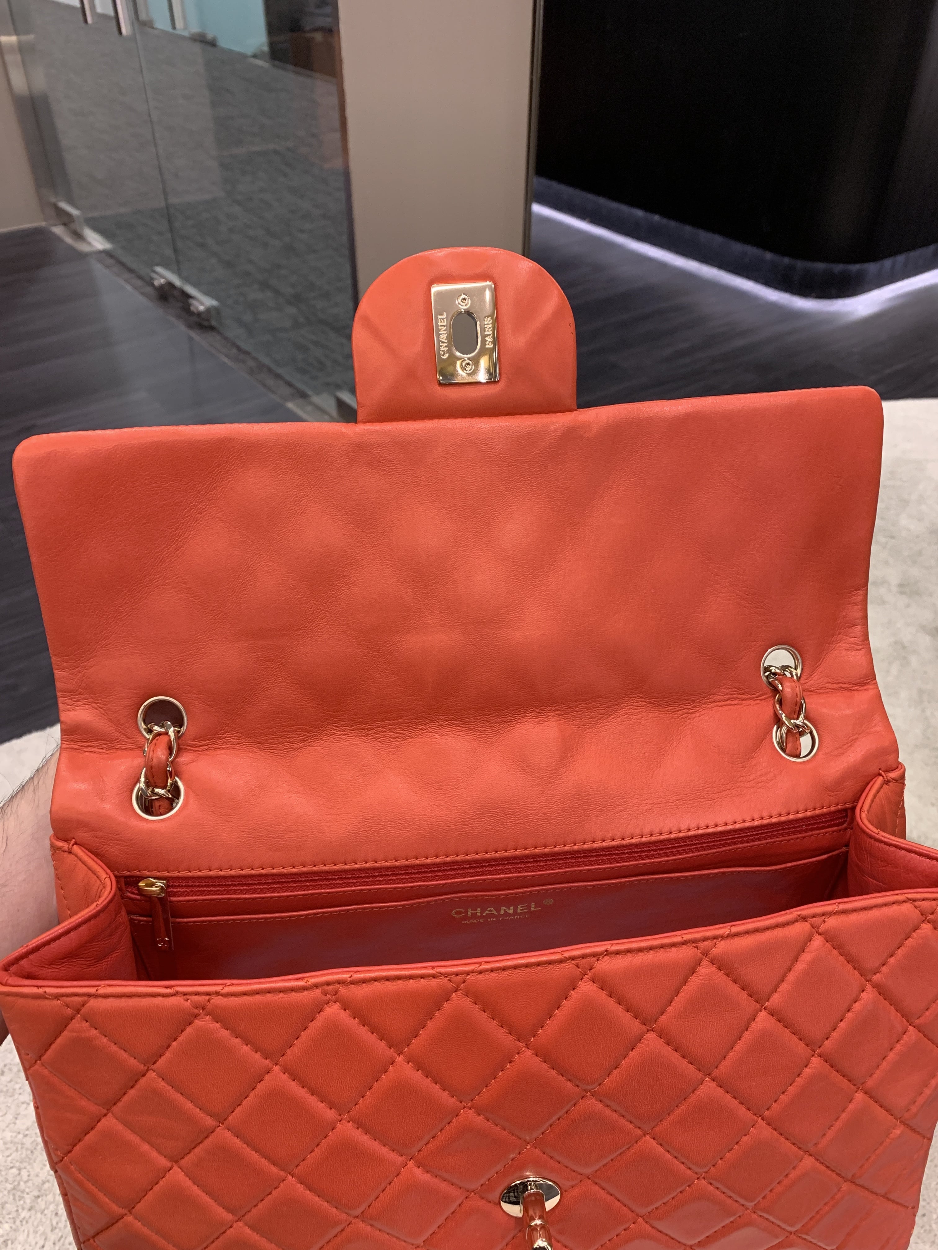 Chanel Quilted Cc Flap Bag Vermillion Lambskin