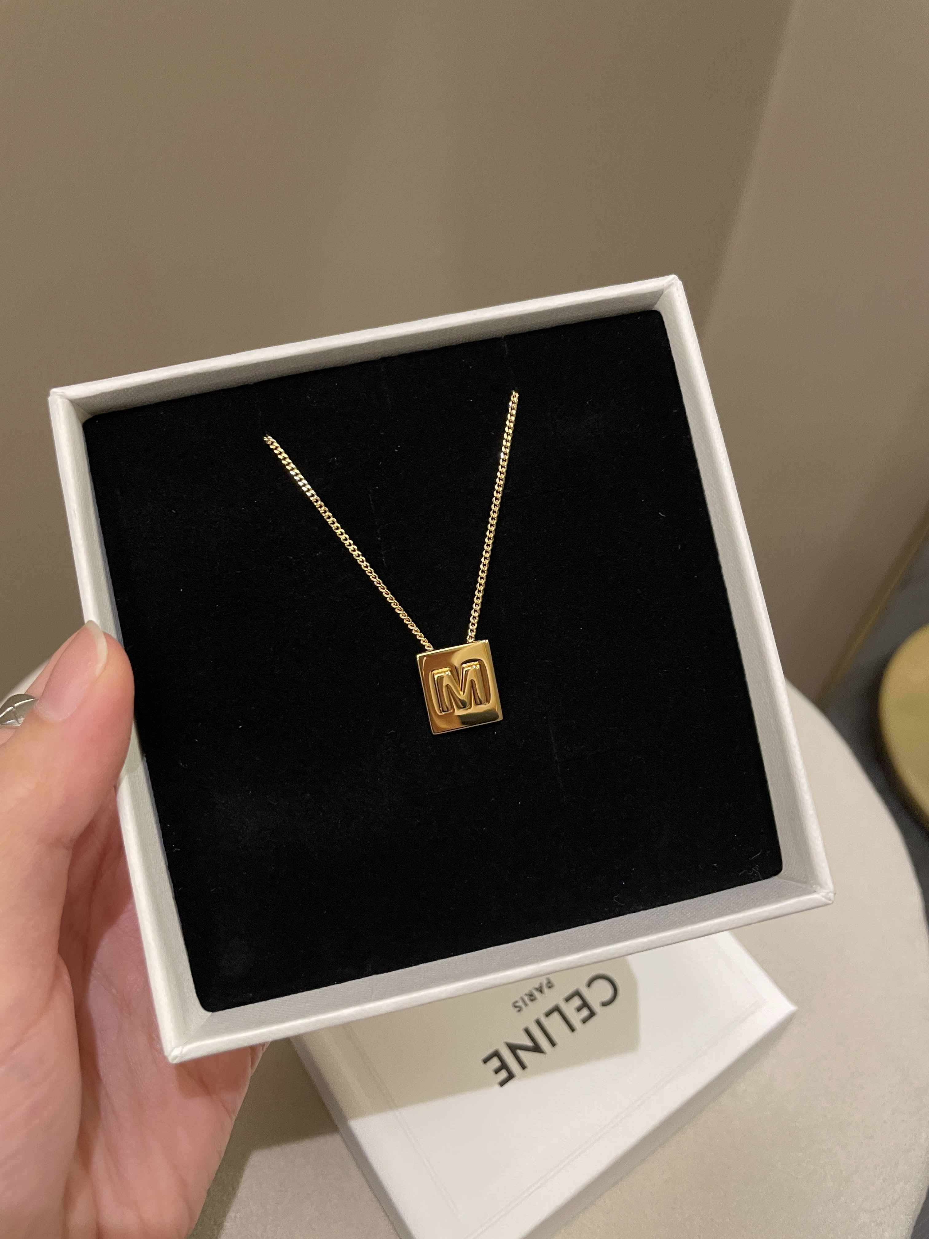 Celine Alphabet M Necklace Gold Brass