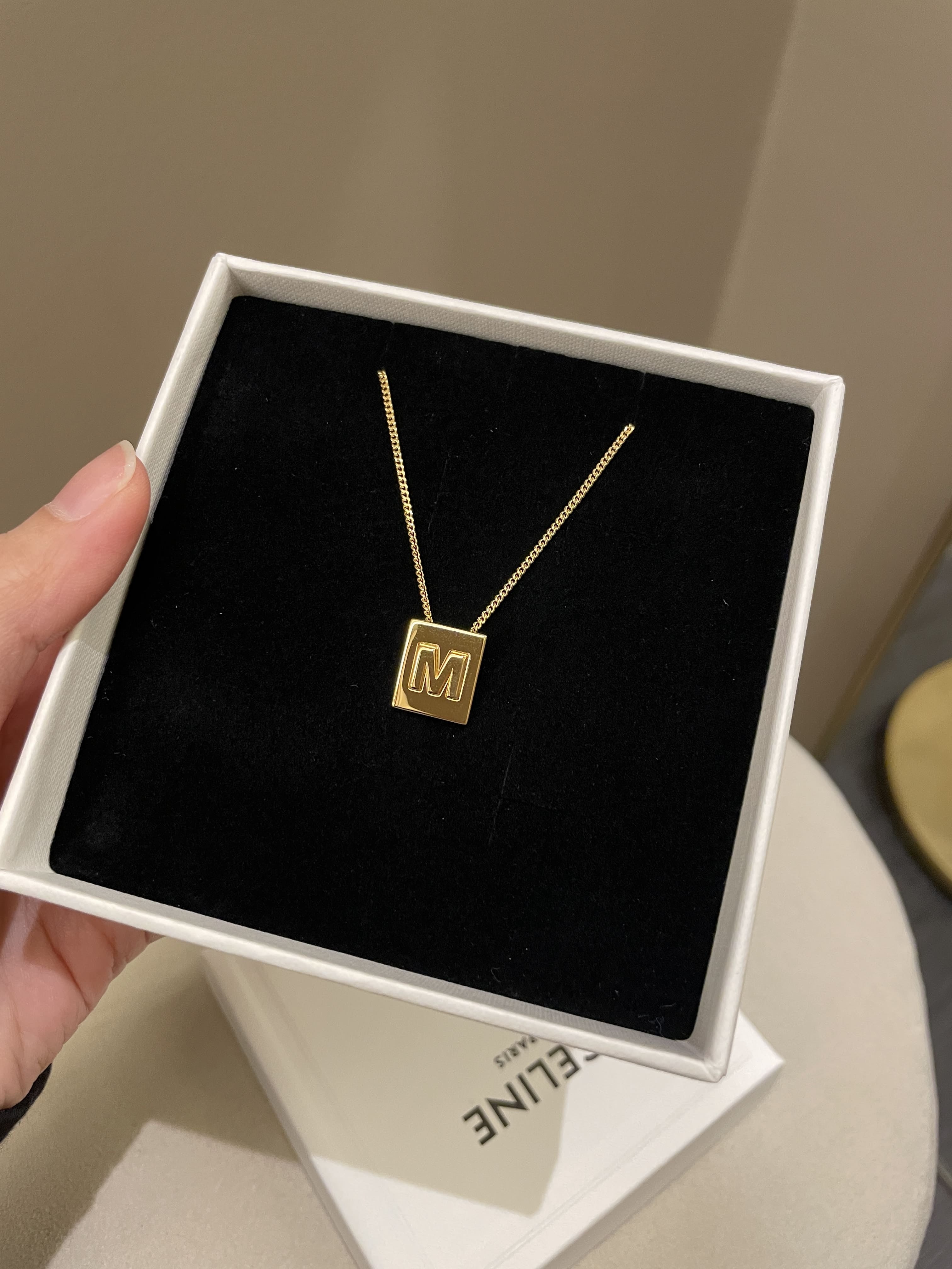 Celine Alphabet M Necklace Gold Brass