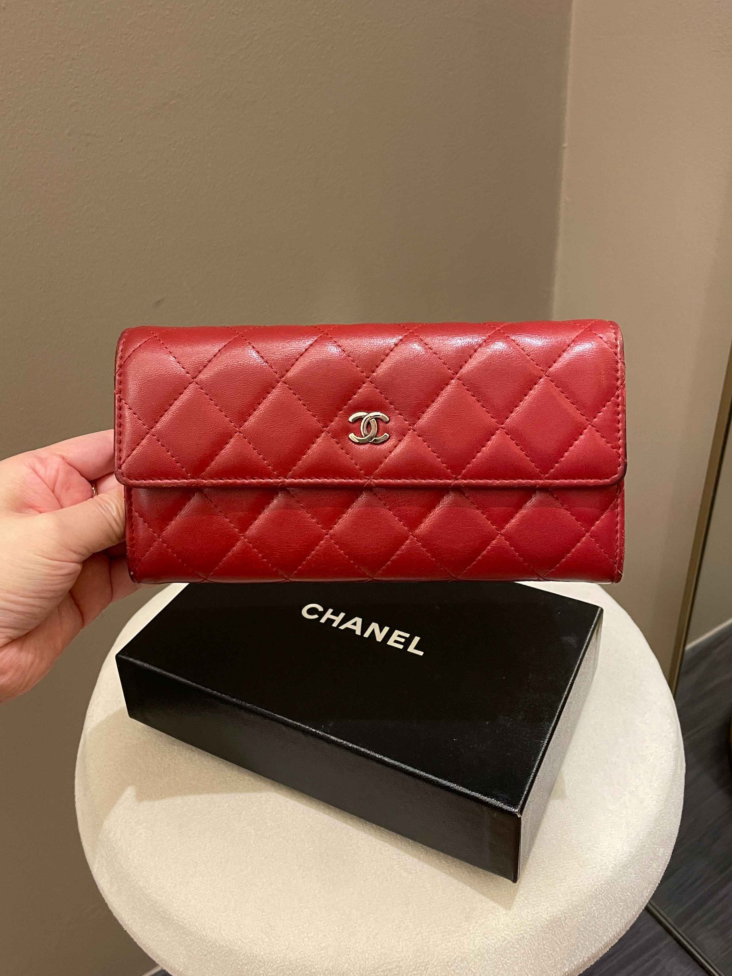 Chanel red caviar leather wallet on chain  WOC  with silver hardware   eBay