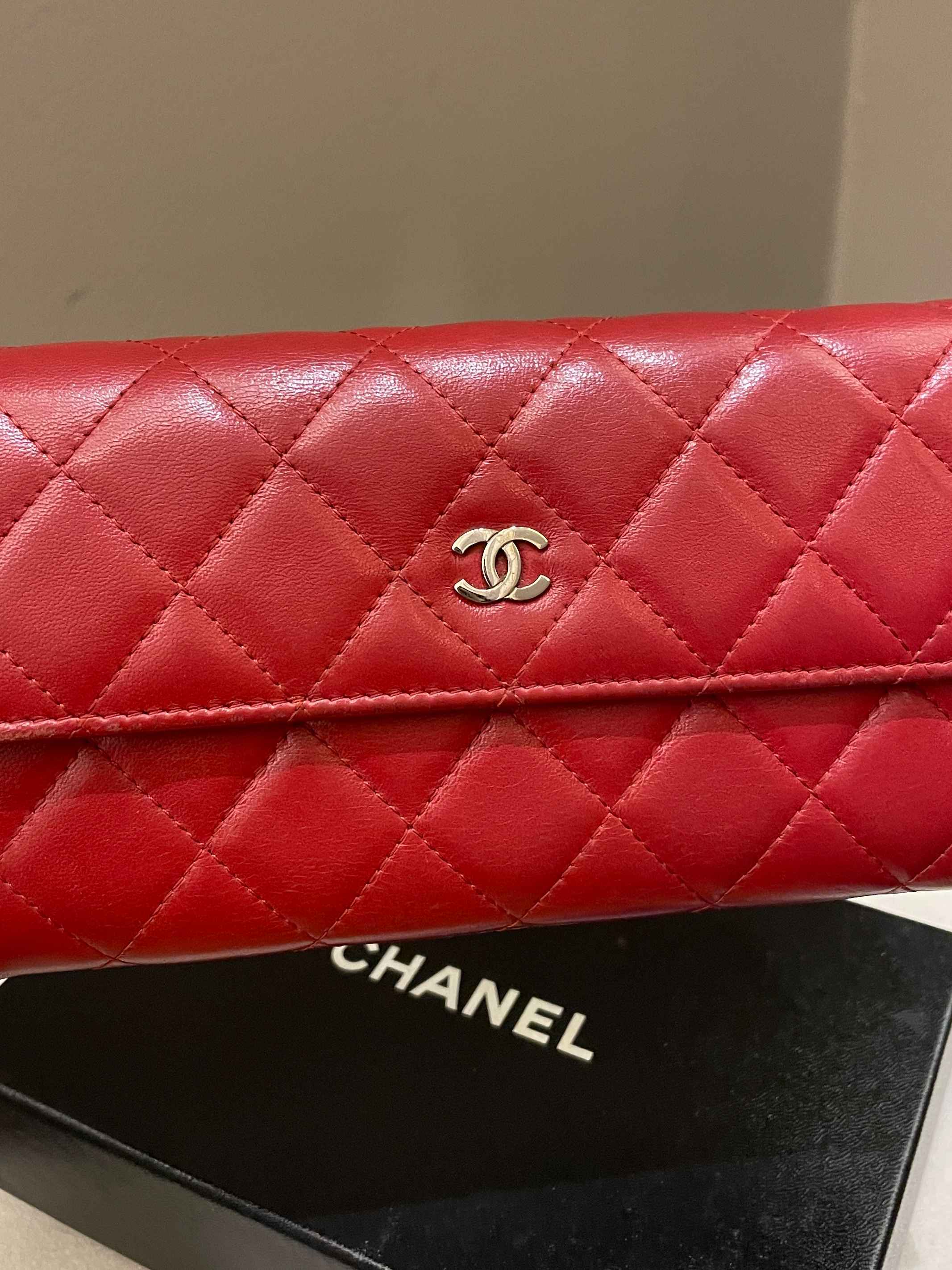 Chanel Quilted Long Flap Wallet Red Lambskin