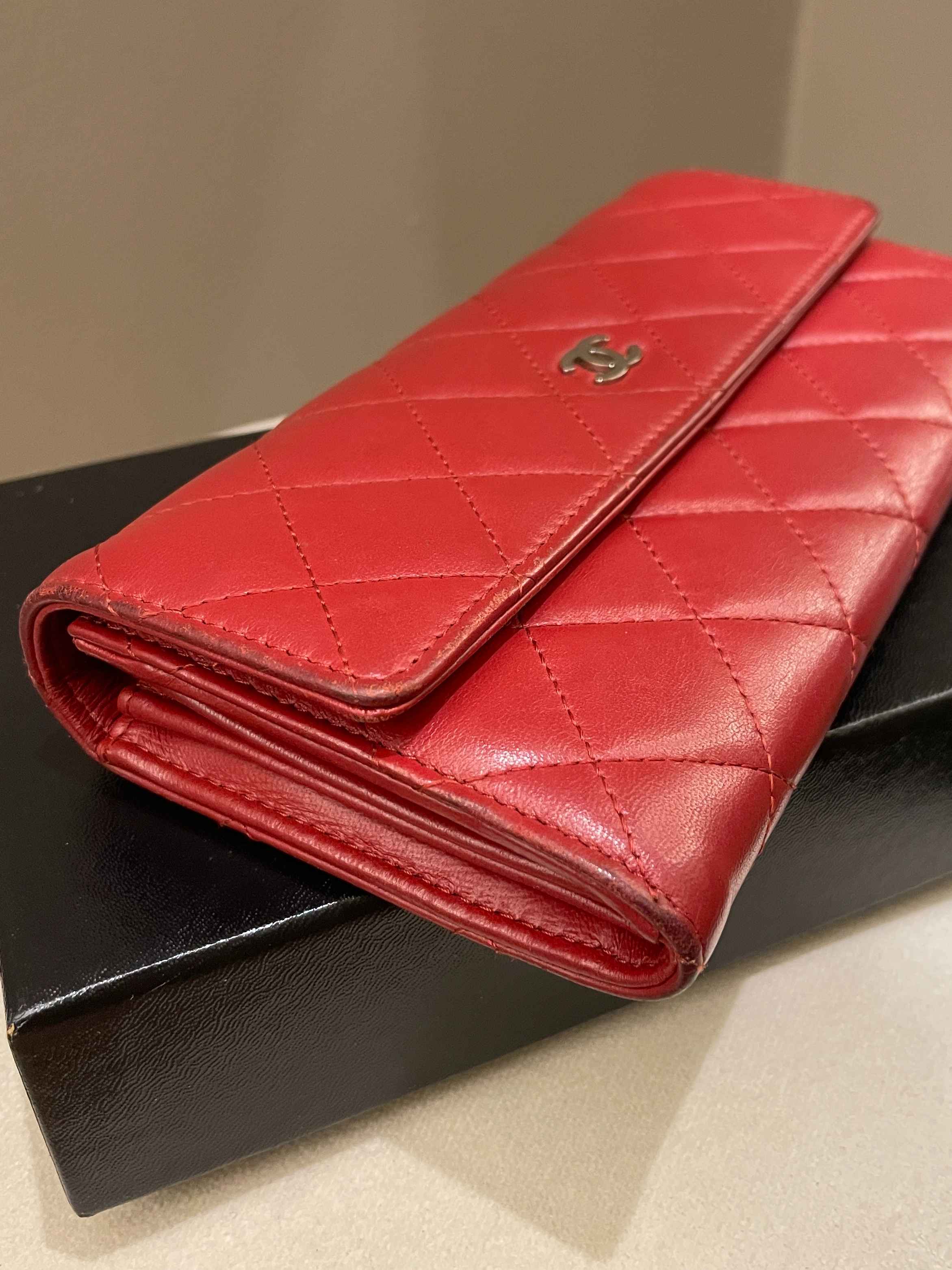Chanel Quilted Long Flap Wallet Red Lambskin