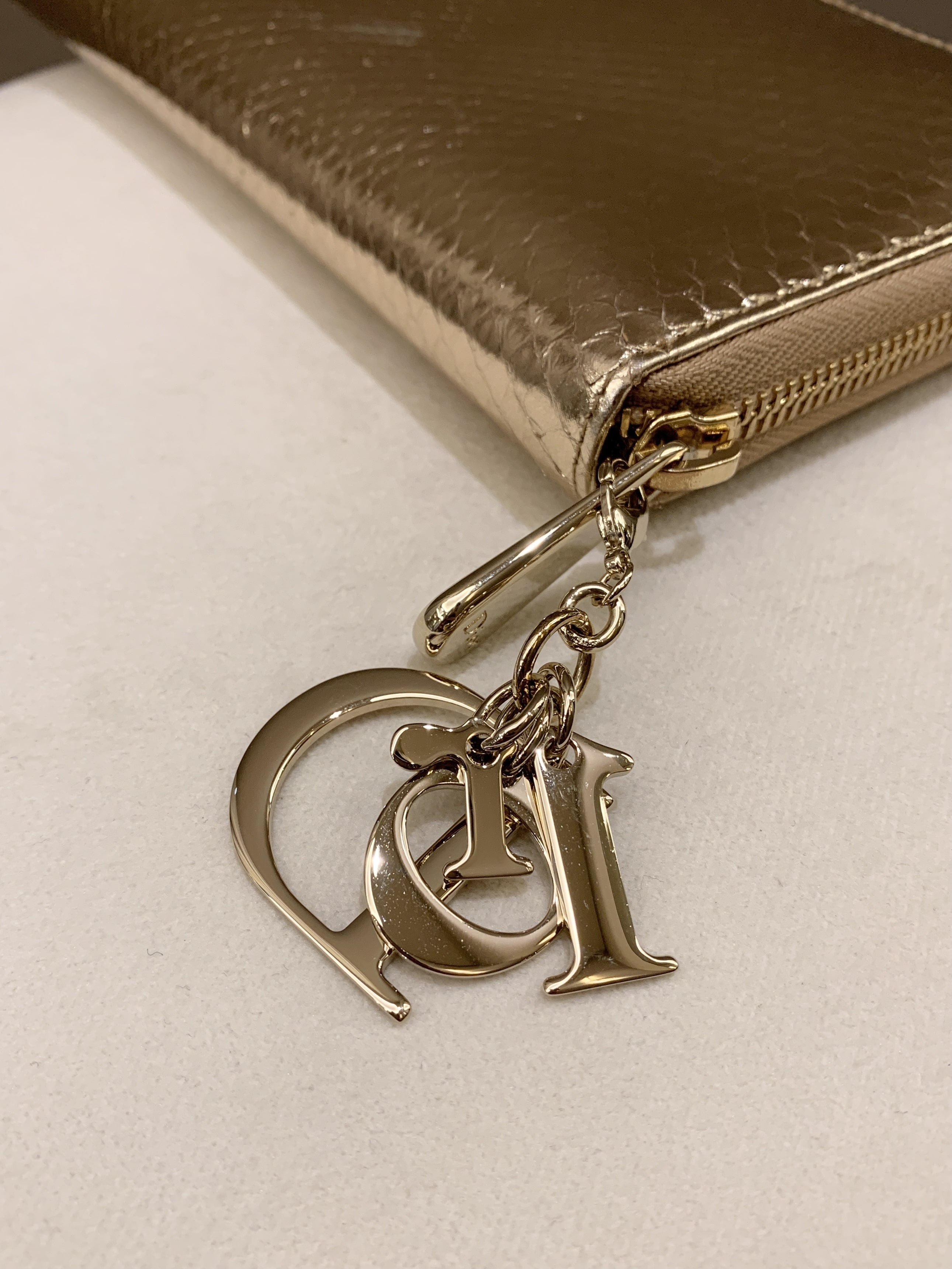 Dior Zip Long Wallet Gold Snakeskin