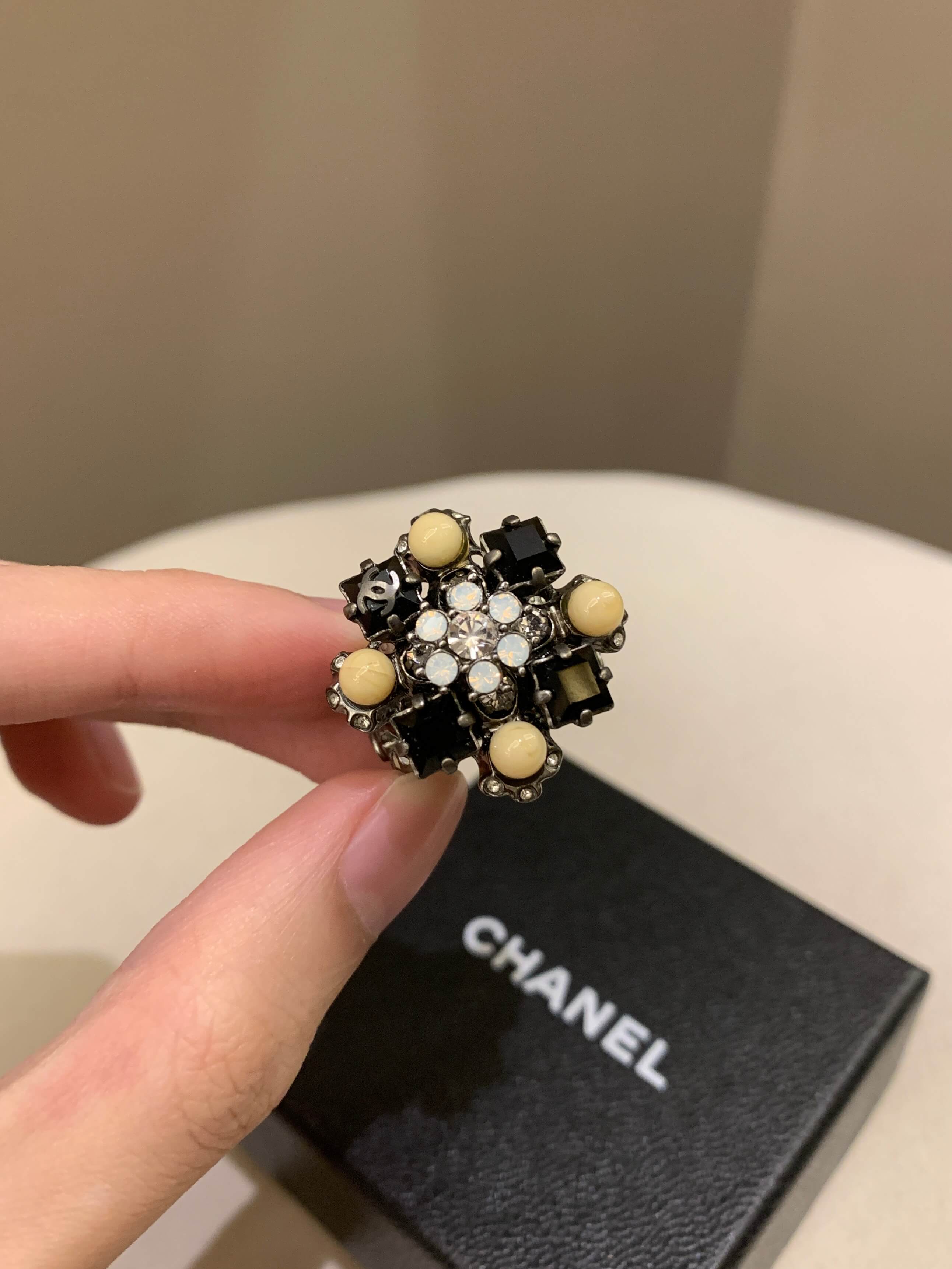 Chanel 08A Statement Ring Black White Beige