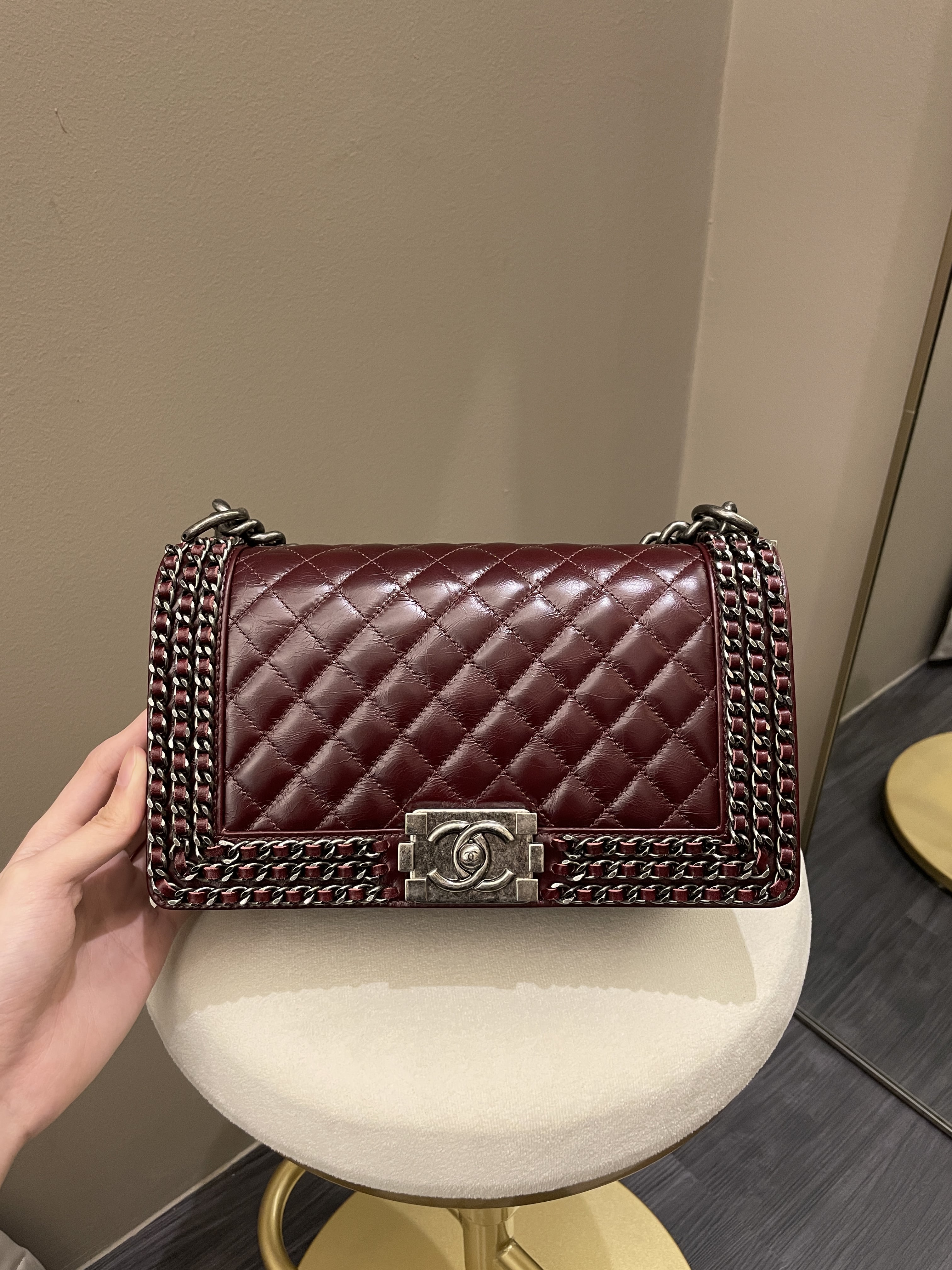 CHANEL Boy Chevron Red Burgundy 2014  Chelsea Vintage Couture