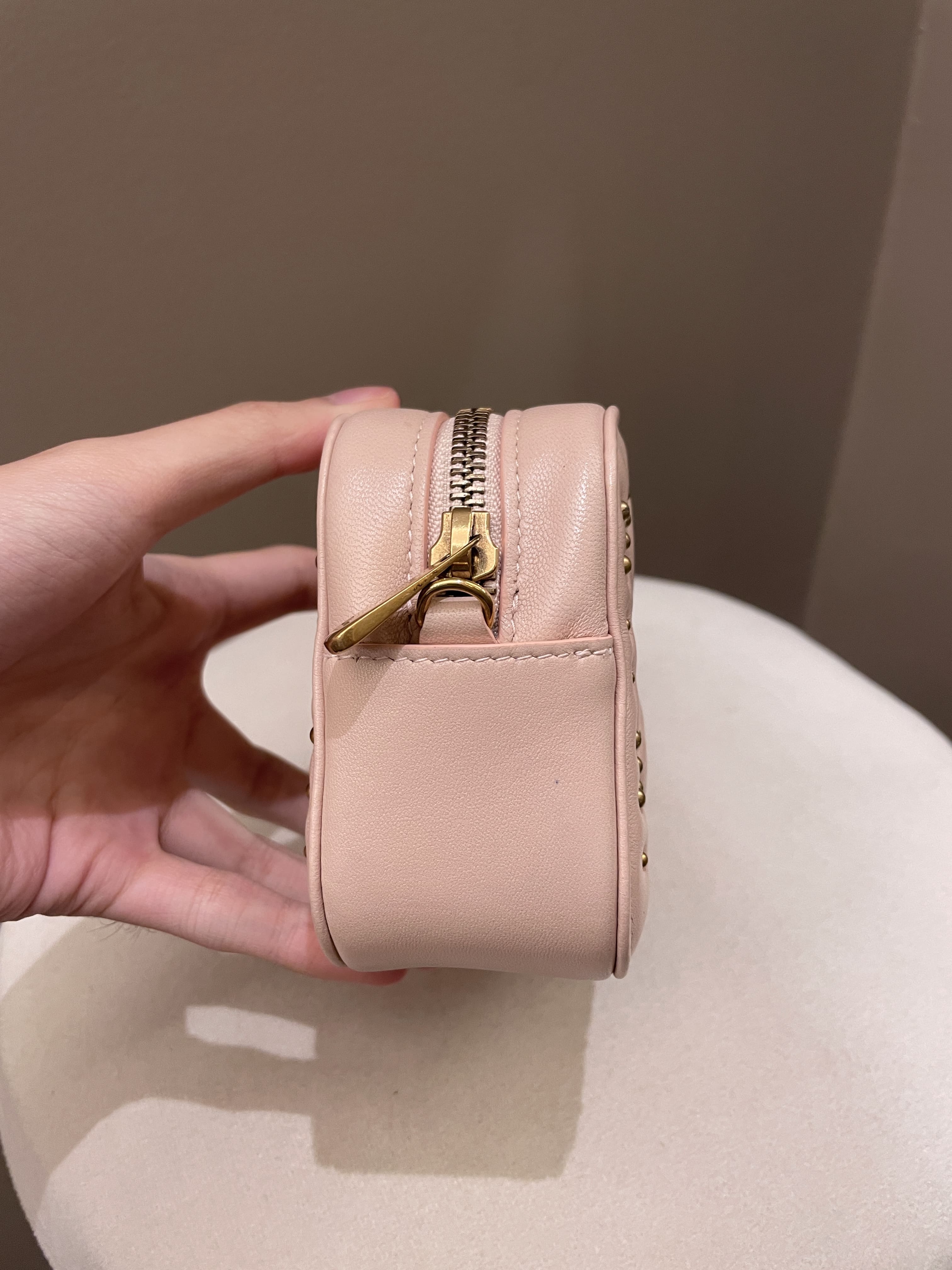 Dior Cannage Studded Lady Dior Camera Bag Powder Beige Lambskin
