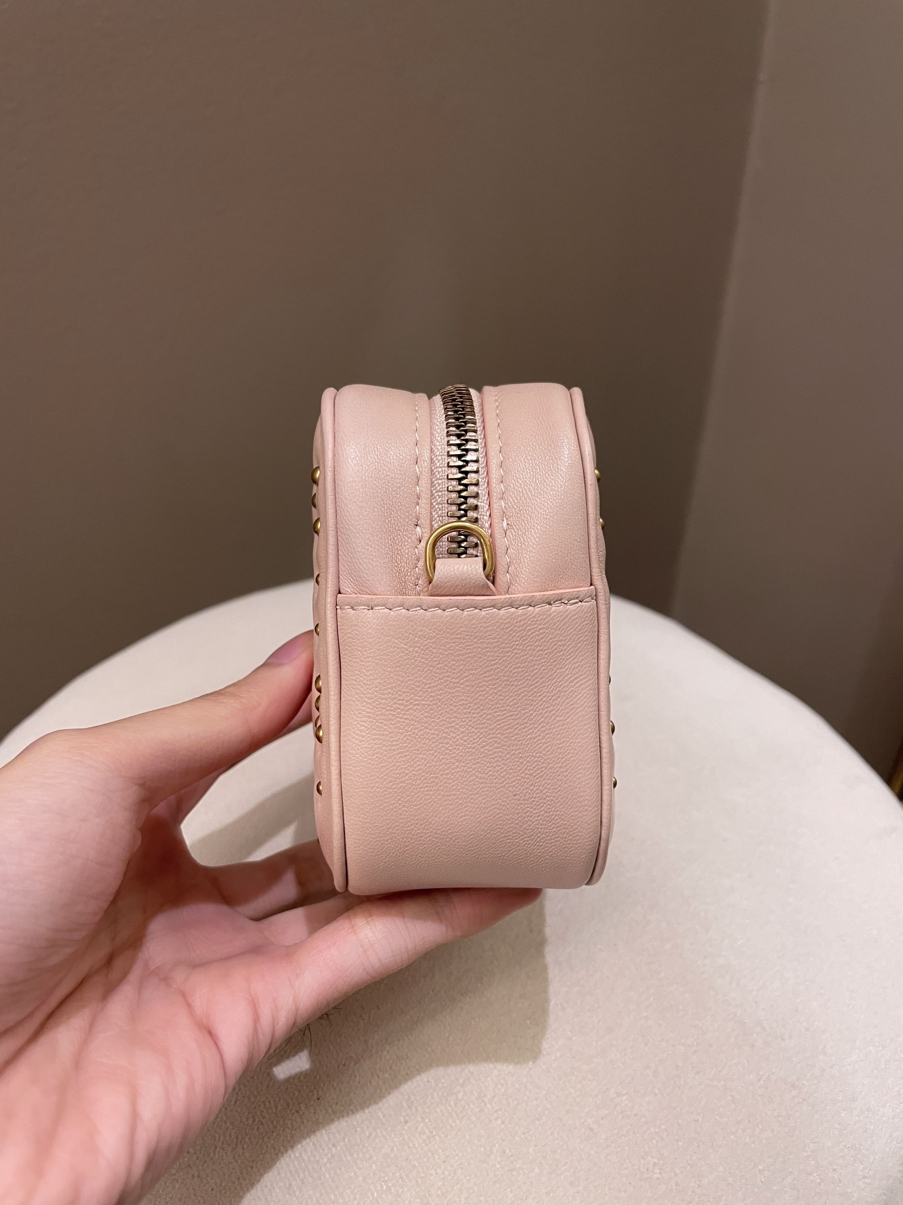 Dior Cannage Studded Lady Dior Camera Bag Powder Beige Lambskin