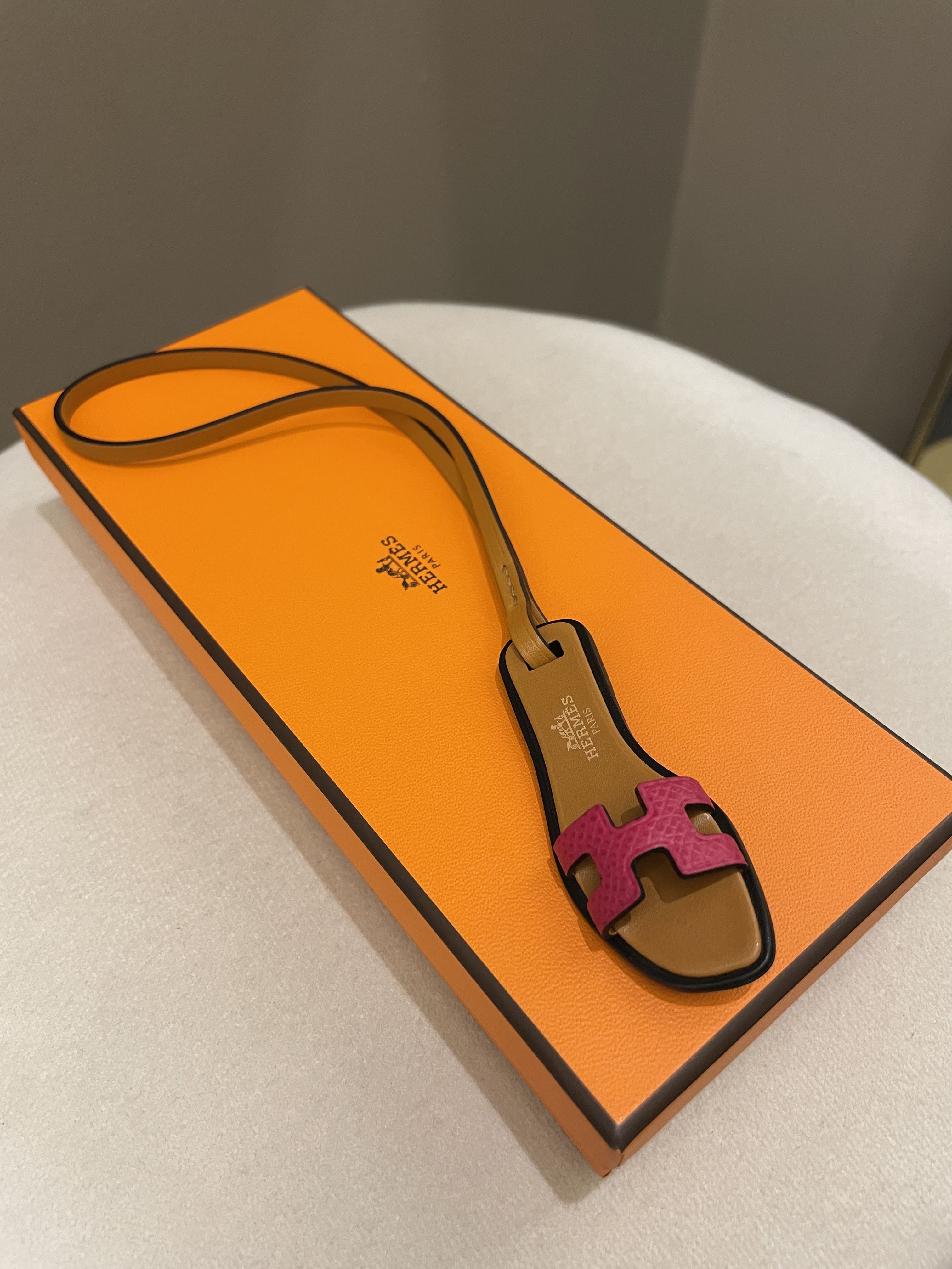 Hermes Nano Oran Bag Charm Framboise/ Naturel Sable/ Noir