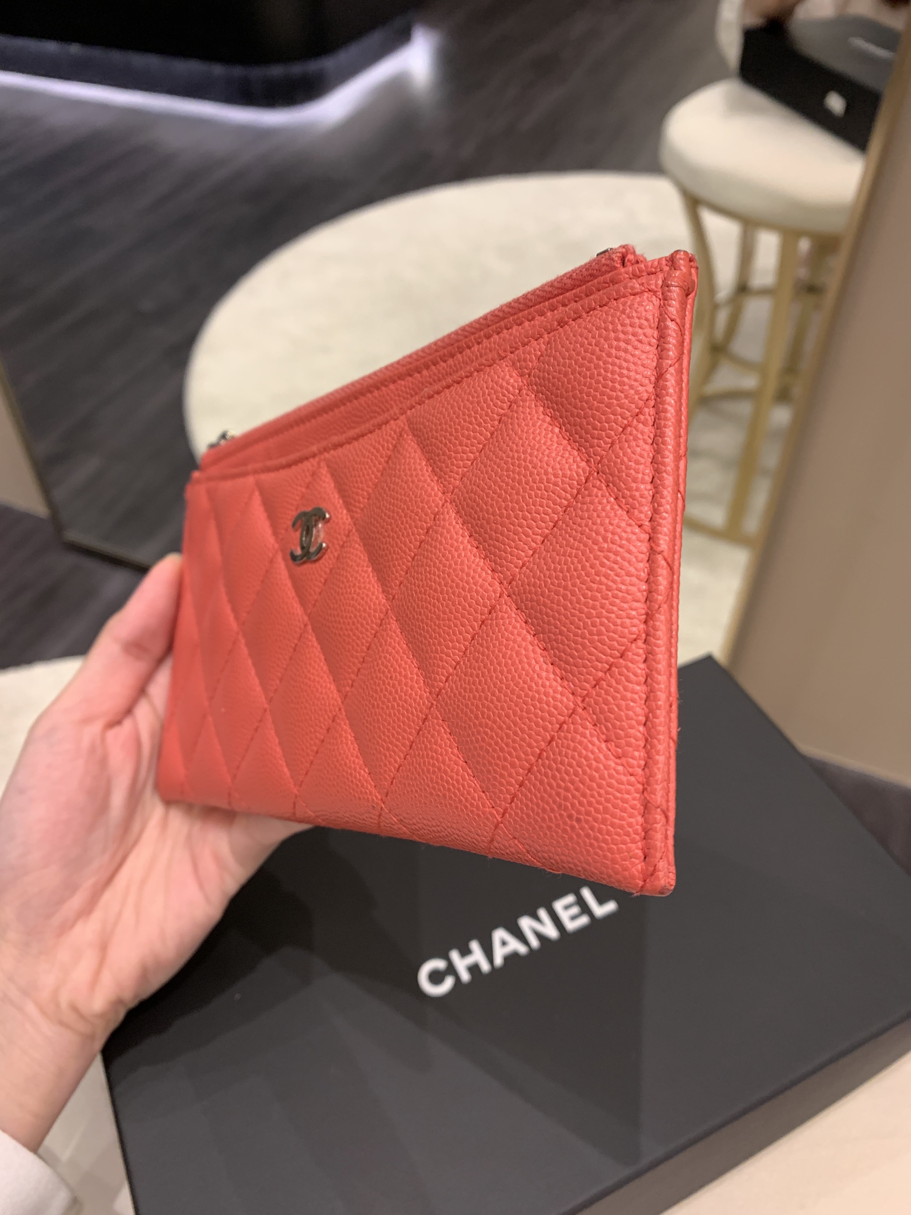 Chanel Quilted Long Zip Pouch Pink Caviar