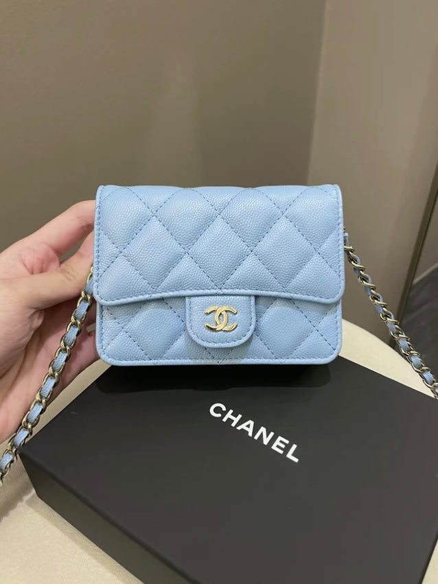 Chanel Quilted Caviar New Clutch With Chain